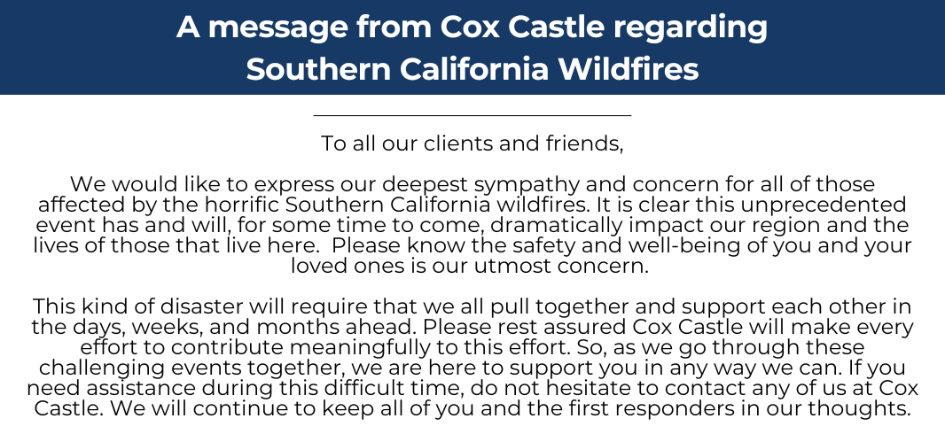 A Message from Cox Castle Regarding Southern California Wildfires